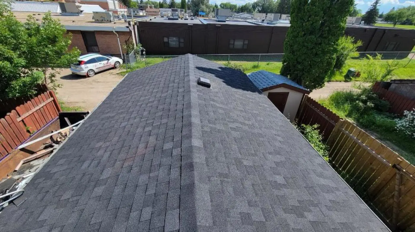 A finished ridge run carried the full length of a hip roof, Saskatchewan